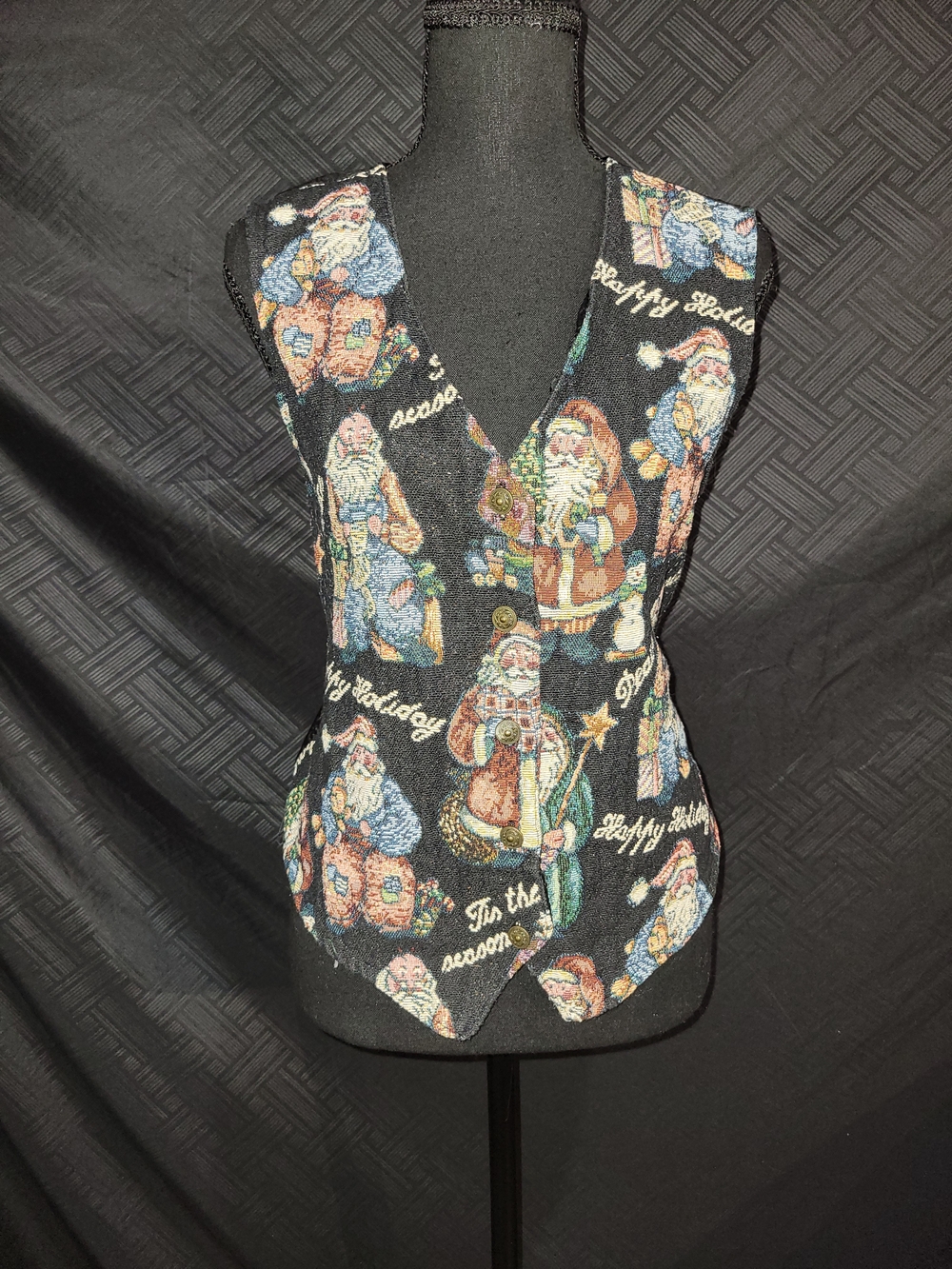Vintage 90’s Bobbie Brooks Christmas Santa Tapestry Button  Holiday Vest